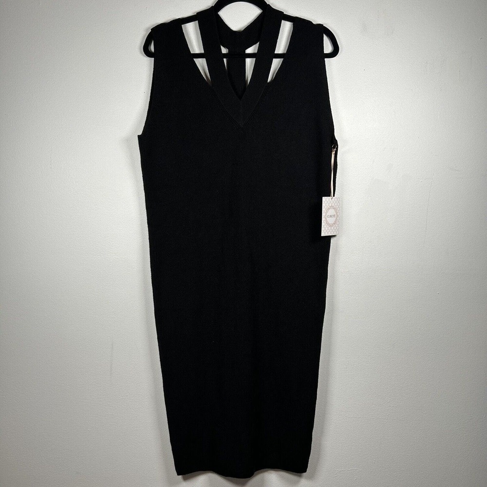 Curete Knit Black Dress NWT Minimalist Cutout Stretch Size Medium - Picture 1 of 9